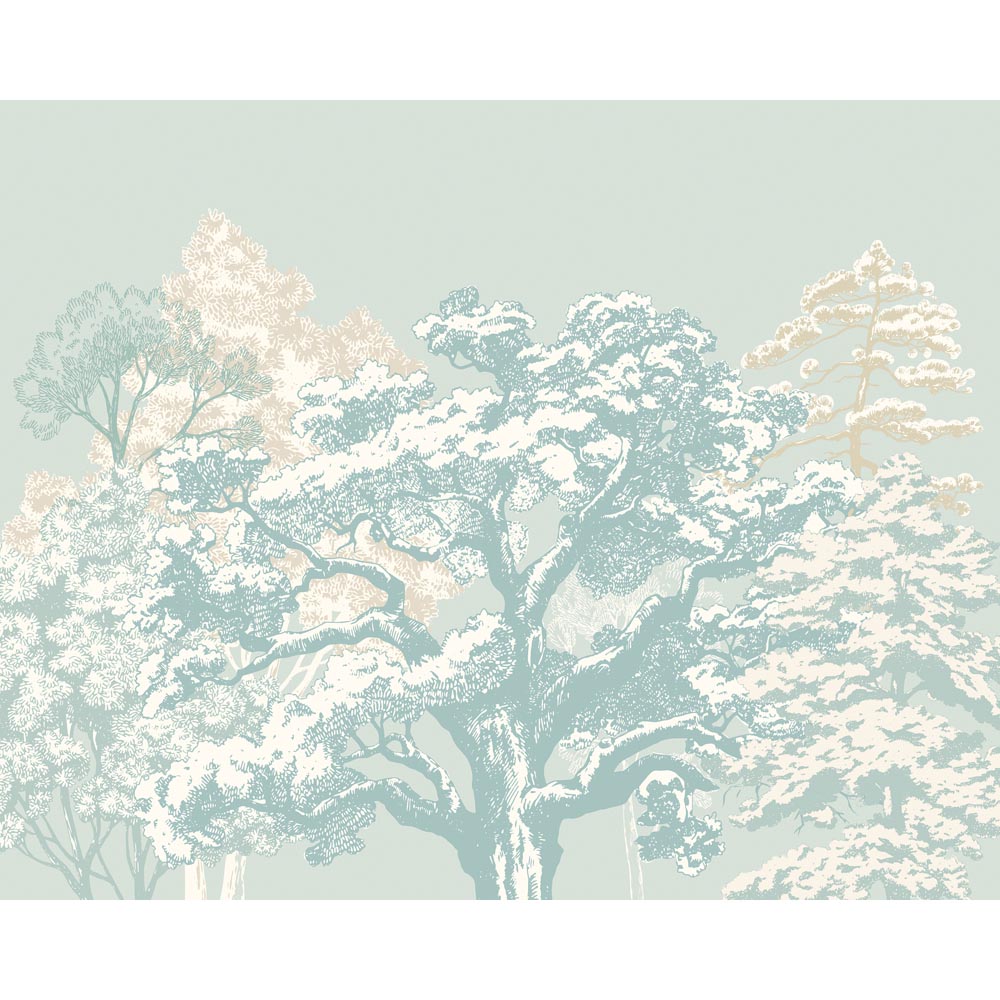 Origin Murals Etched Trees Duck Egg Blue Wall Mural Medium Image 2