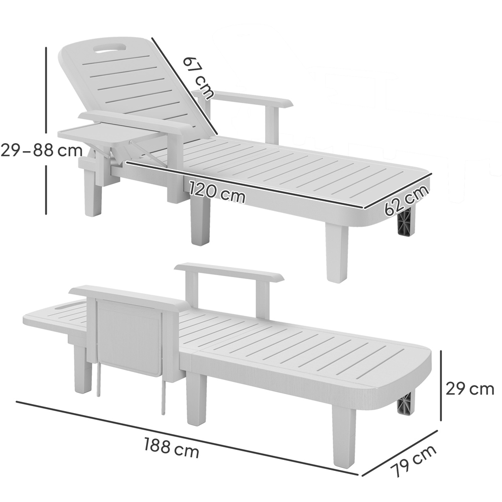 Outsunny Set of 2 White Resin Sun Lounger with Side Table Image 9