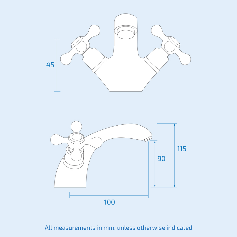 Nes Home Victorian Traditional Chrome Twin Bath Taps and Basin Mixer Tap with Waste Image 3
