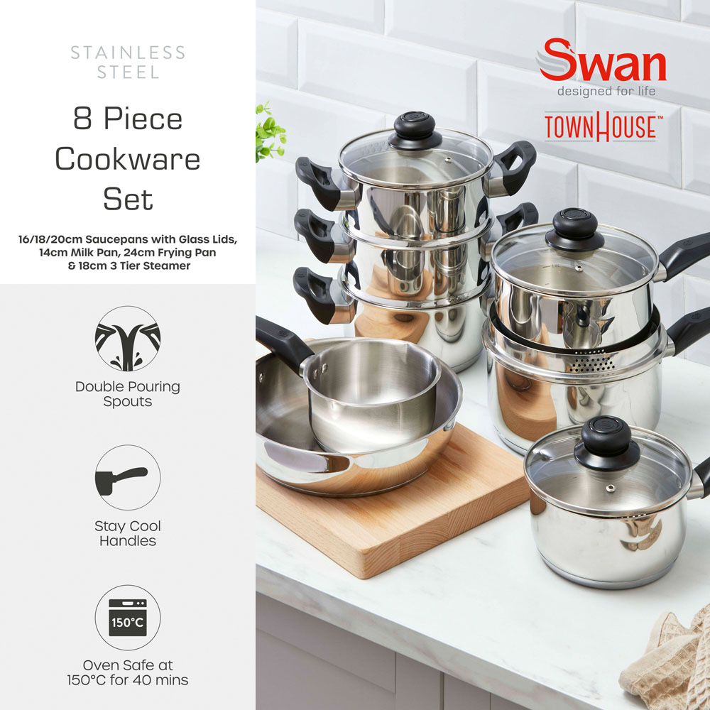 Swan Townhouse 8 Piece Stainless Steel Cookware Set Image 2