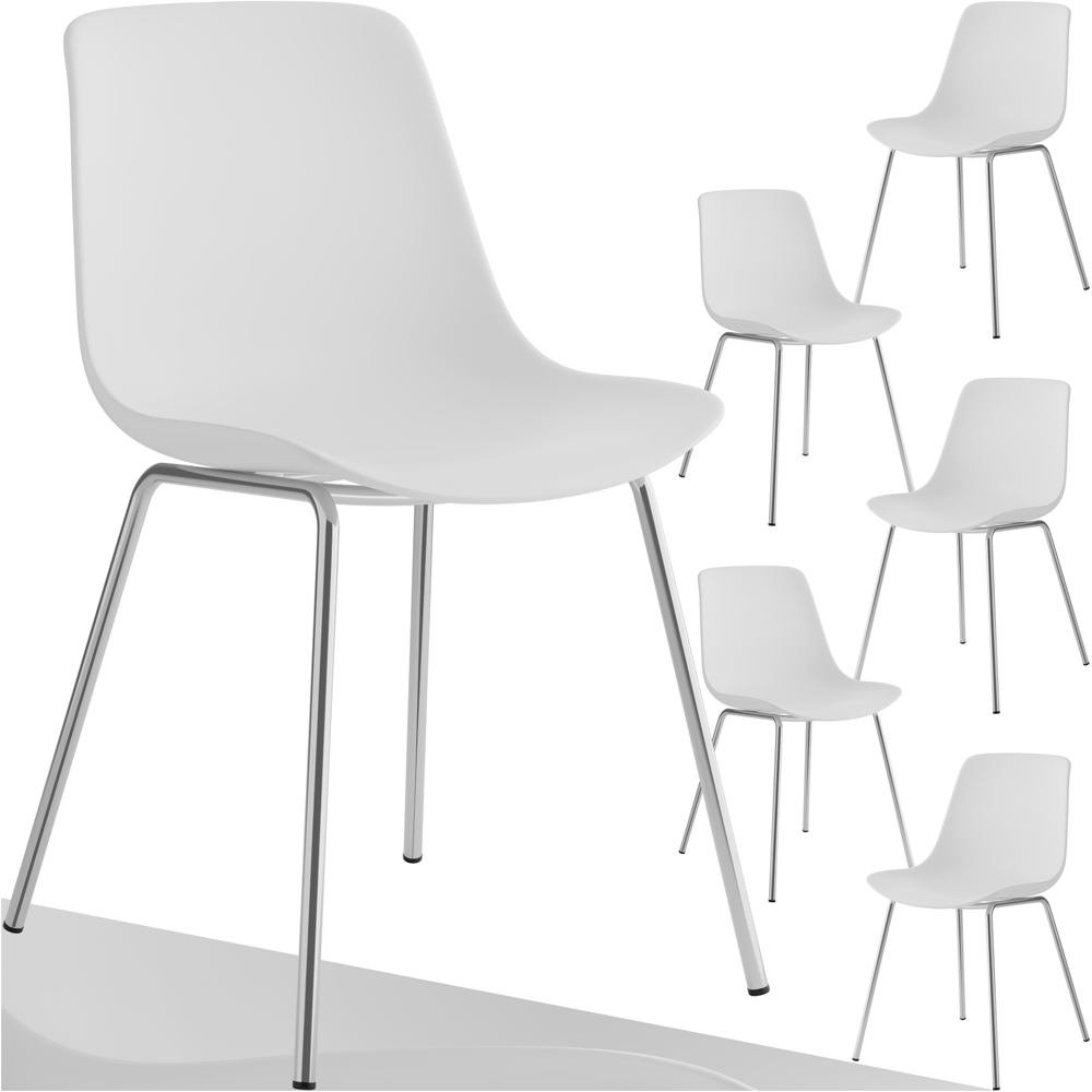 tectake Mave Set of 6 White and Chrome Dining Chair Image 2