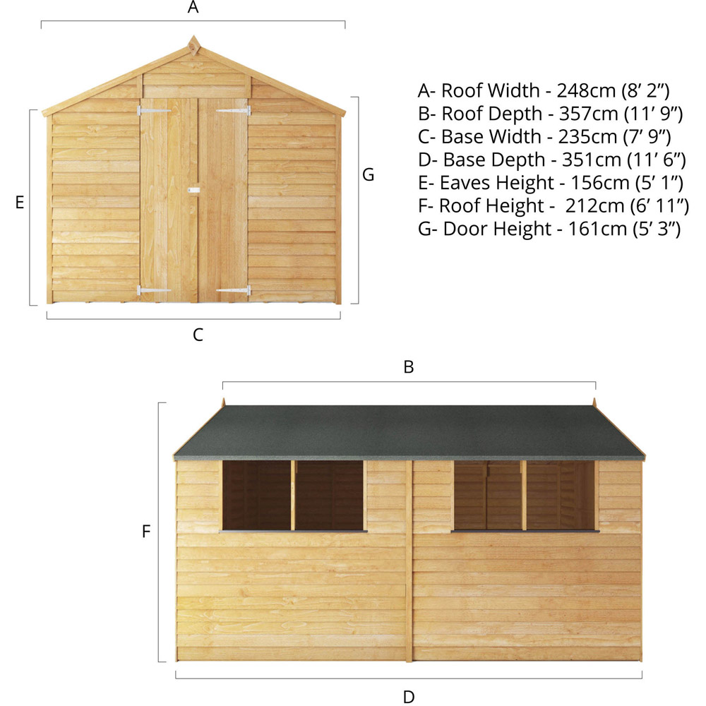 Mercia 12 x 8ft Double Door Overlap Apex Shed Image 7