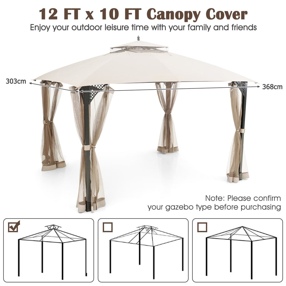 Costway 368 x 303cm Beige Gazebo Replacement Top with Air Vent and Drainage Holes Image 9