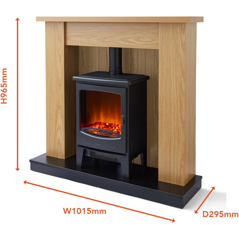 Warmlite Cambridge Black and Oak Stove Fireplace Suite with LED Flame Effect 1850W 40 inch Image 8