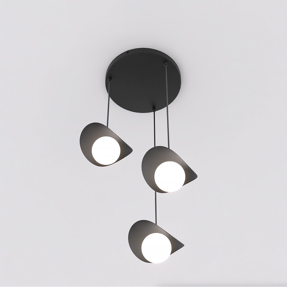 Emibig Ritual 3 Light White Shade Black Pendant Lamp Image 3
