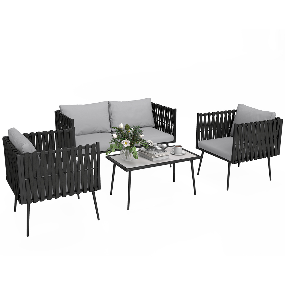 Outsunny 4 Seater Light Grey Garden Sofa Set Image 2