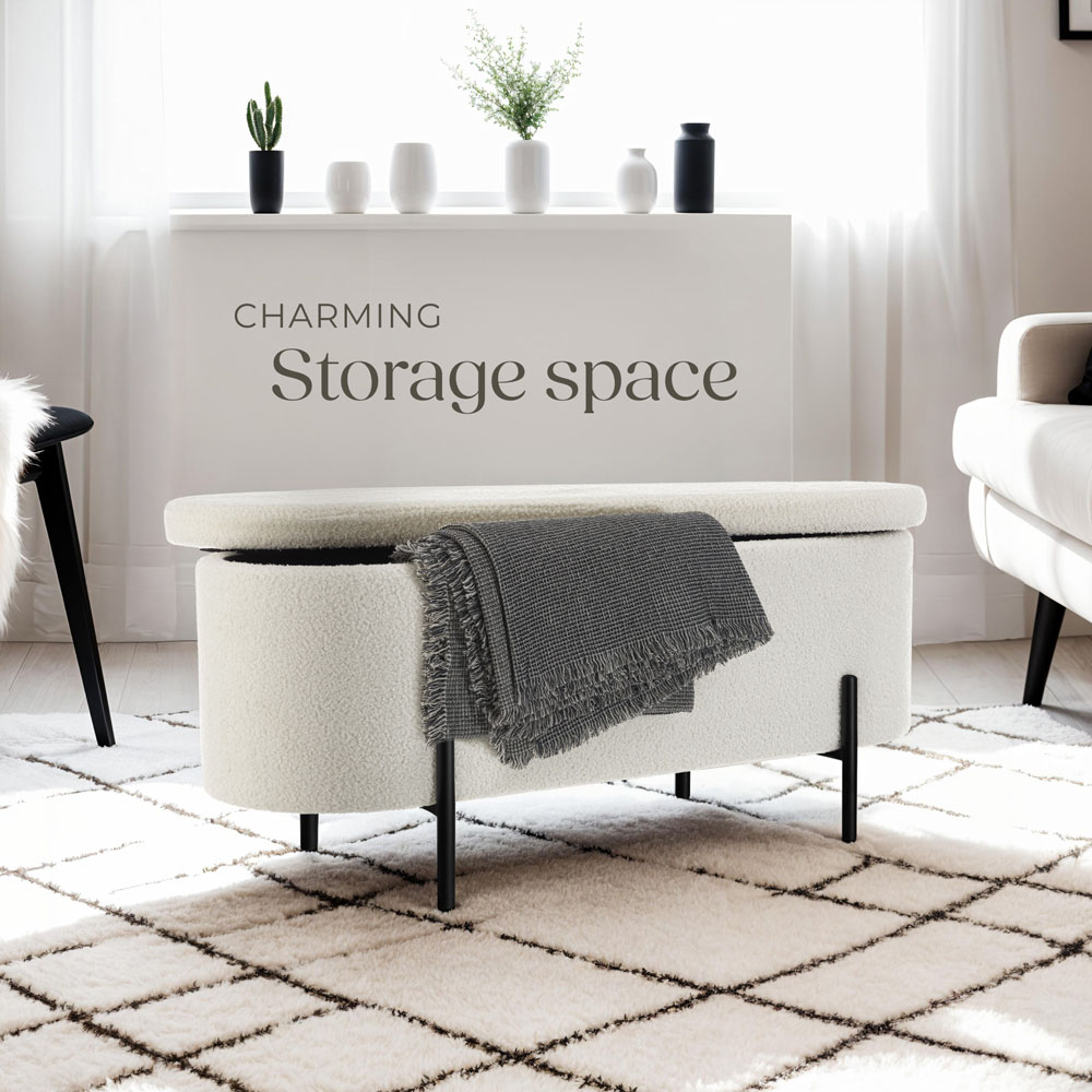 Tectake Lanja 2 Seater Cream Upholstered Storage Bench Image 3