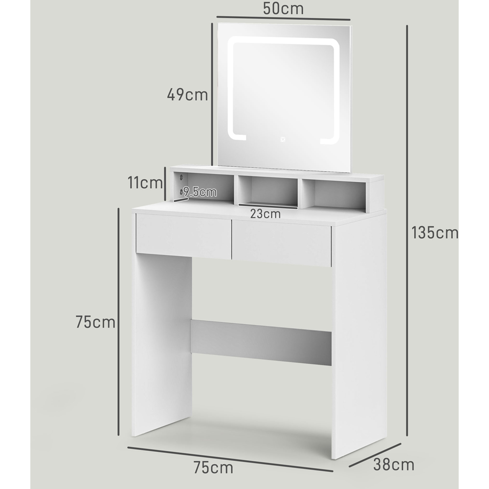 Portland 2 Drawer 2 Shelf White Dressing Table with LED Light Mirror Image 9