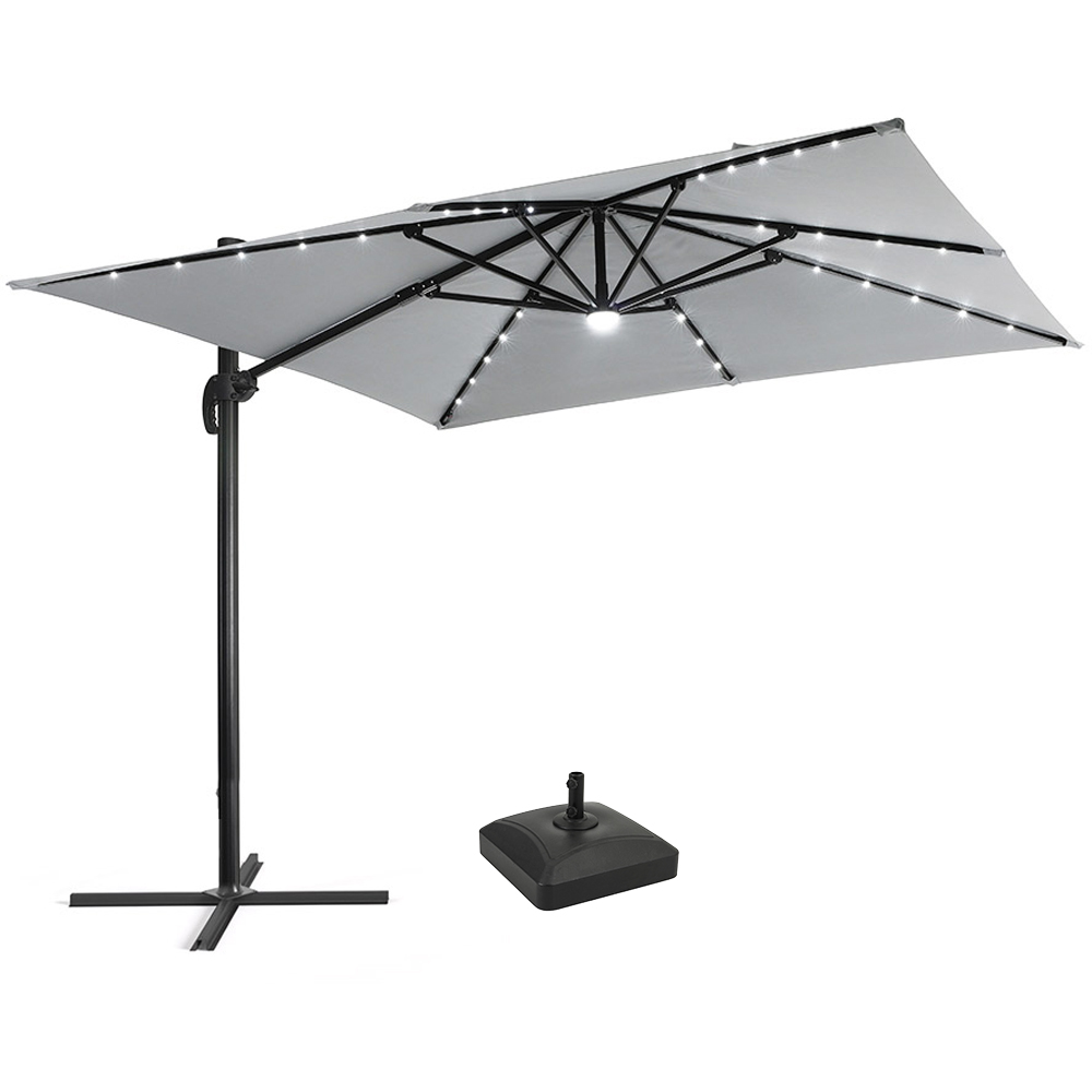 Living and Home Light Grey Square LED Rotatable Cantilever Parasol with Wheeled Base 3m Image 1