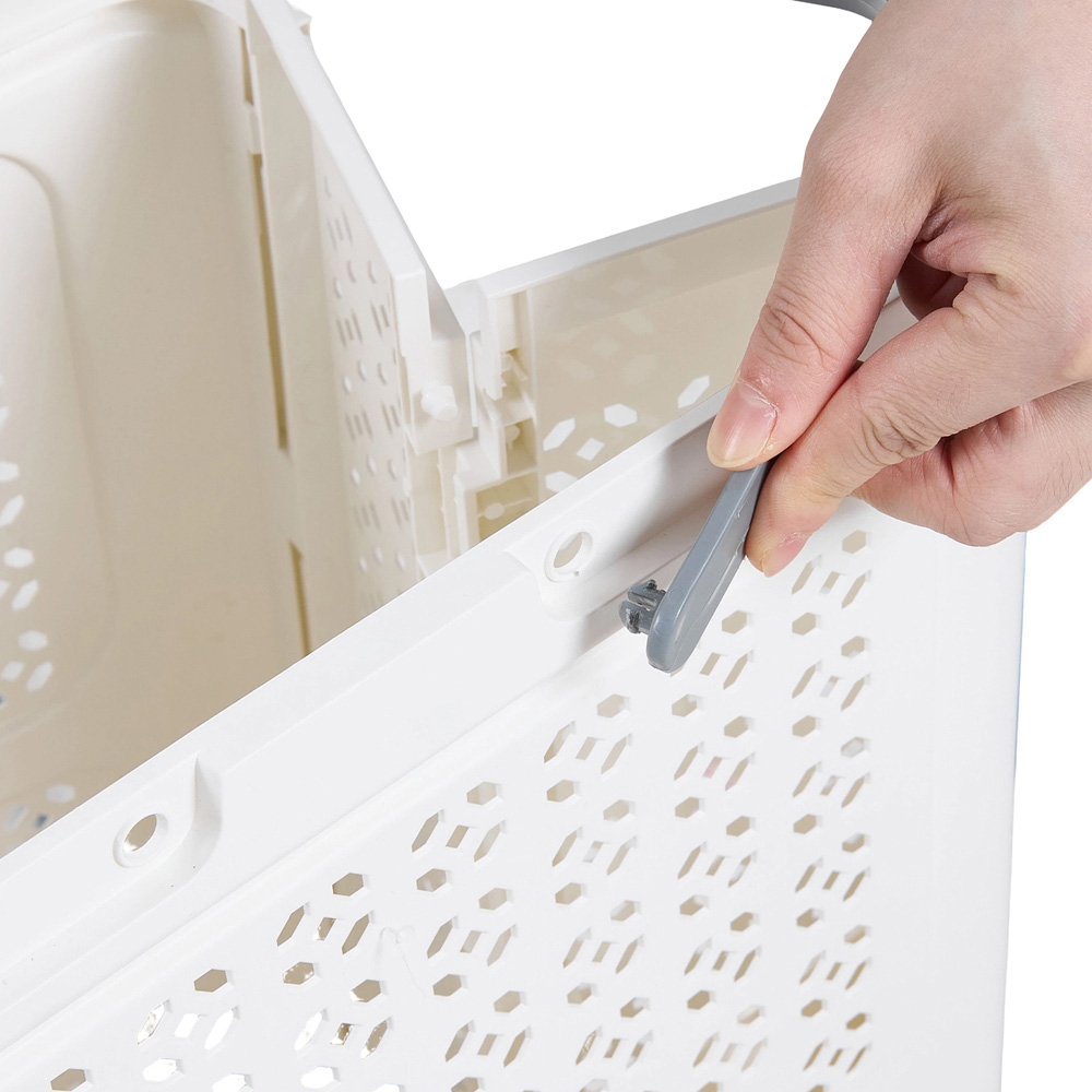 Living and Home White Foldable Laundry Basket with Wheels Image 4
