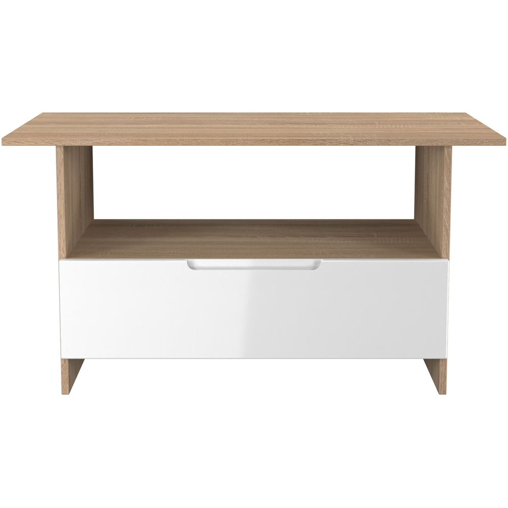 Crowndale Milan Single Drawer Single Shelf White Gloss and Bardolino Oak Coffee Table Ready Assembled Image 2