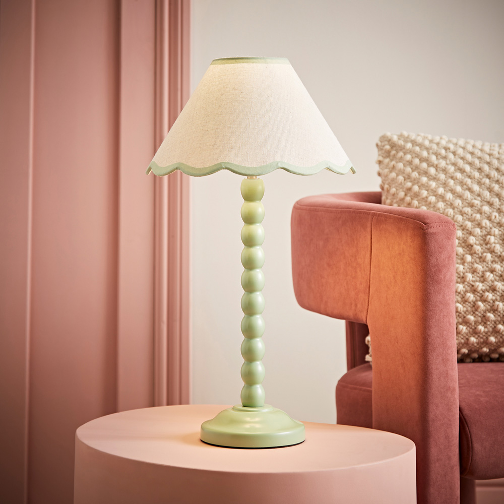 ValueLights Bobbins Natural and Green Scallop Shade Sage Green LED Table Lamp Image 2
