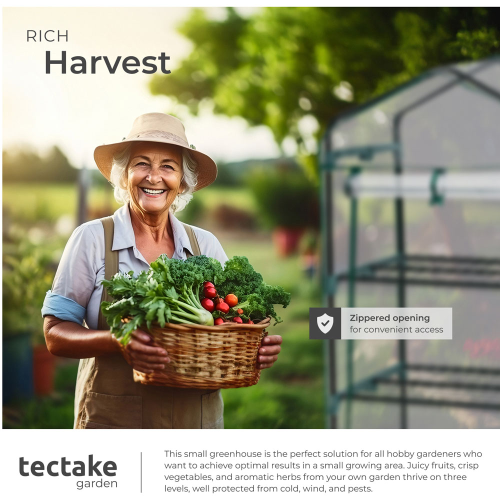 tectake 3 Shelf 1.6 x 2.2ft Greenhouse with Tarpaulin Cover and Wheels Image 7