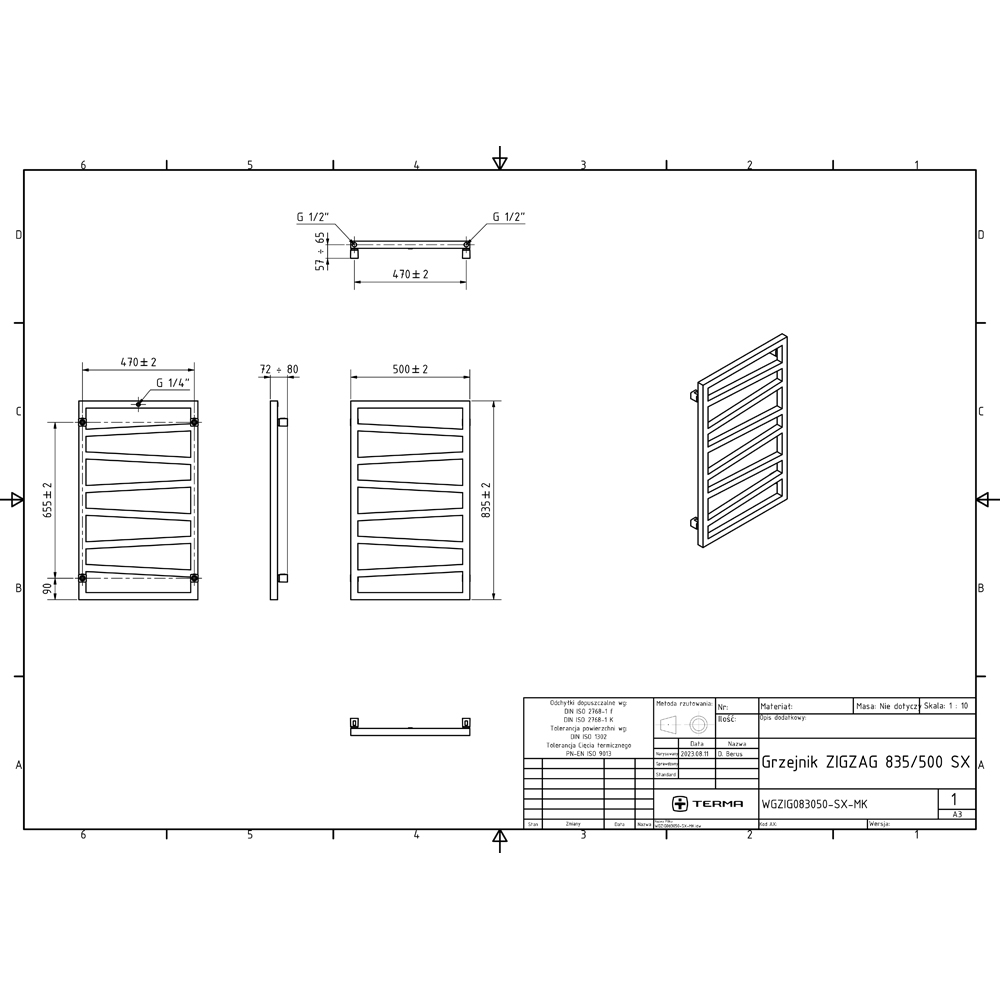 Terma Zig Zag Heban Black Electric Towel Rail with VEO Element Controller 835 x 500mm Image 8