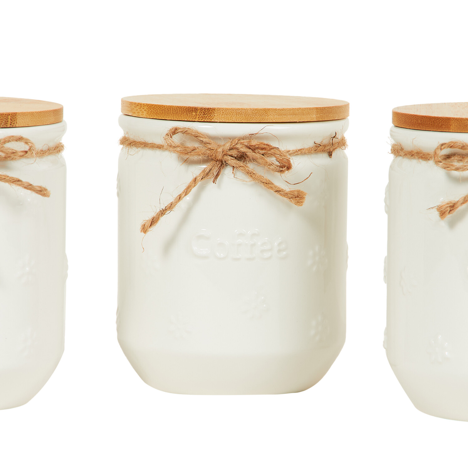 Set of 3 Flower Canisters - White Image 4
