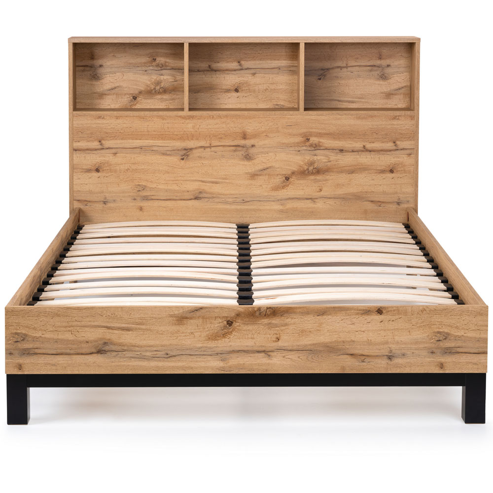 Julian Bowen Bali King Size Oak Bed Frame with Bookcase Headboard Image 4
