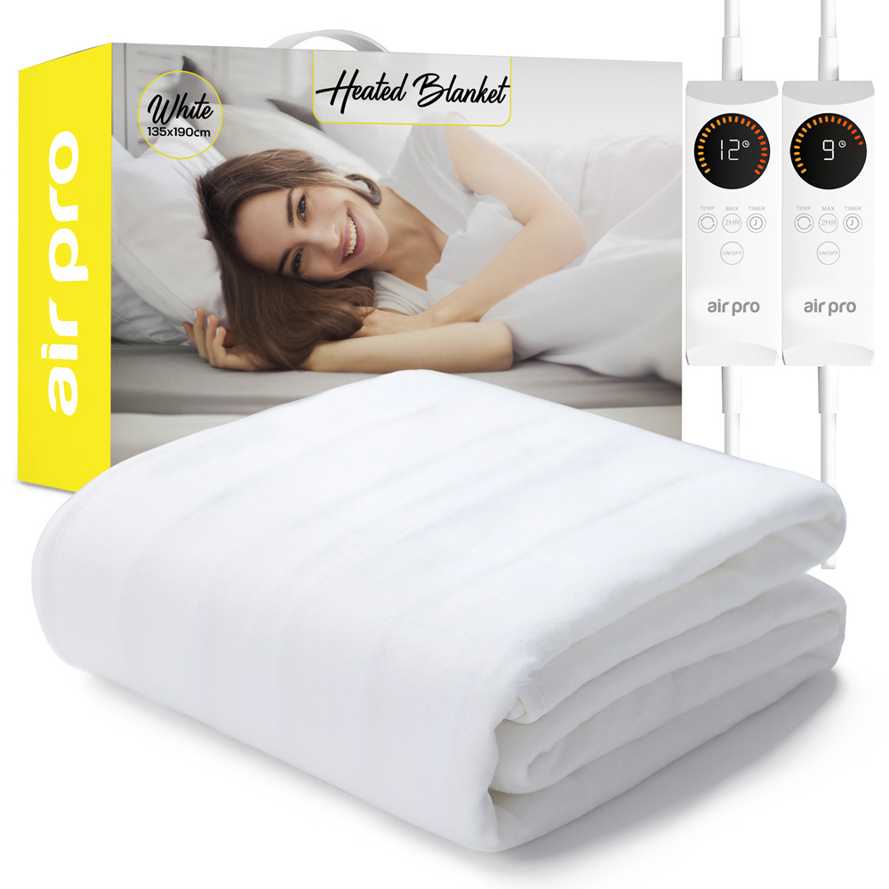 Air Pro White Double Fleece Heated Electric Blanket with Controller Image 2