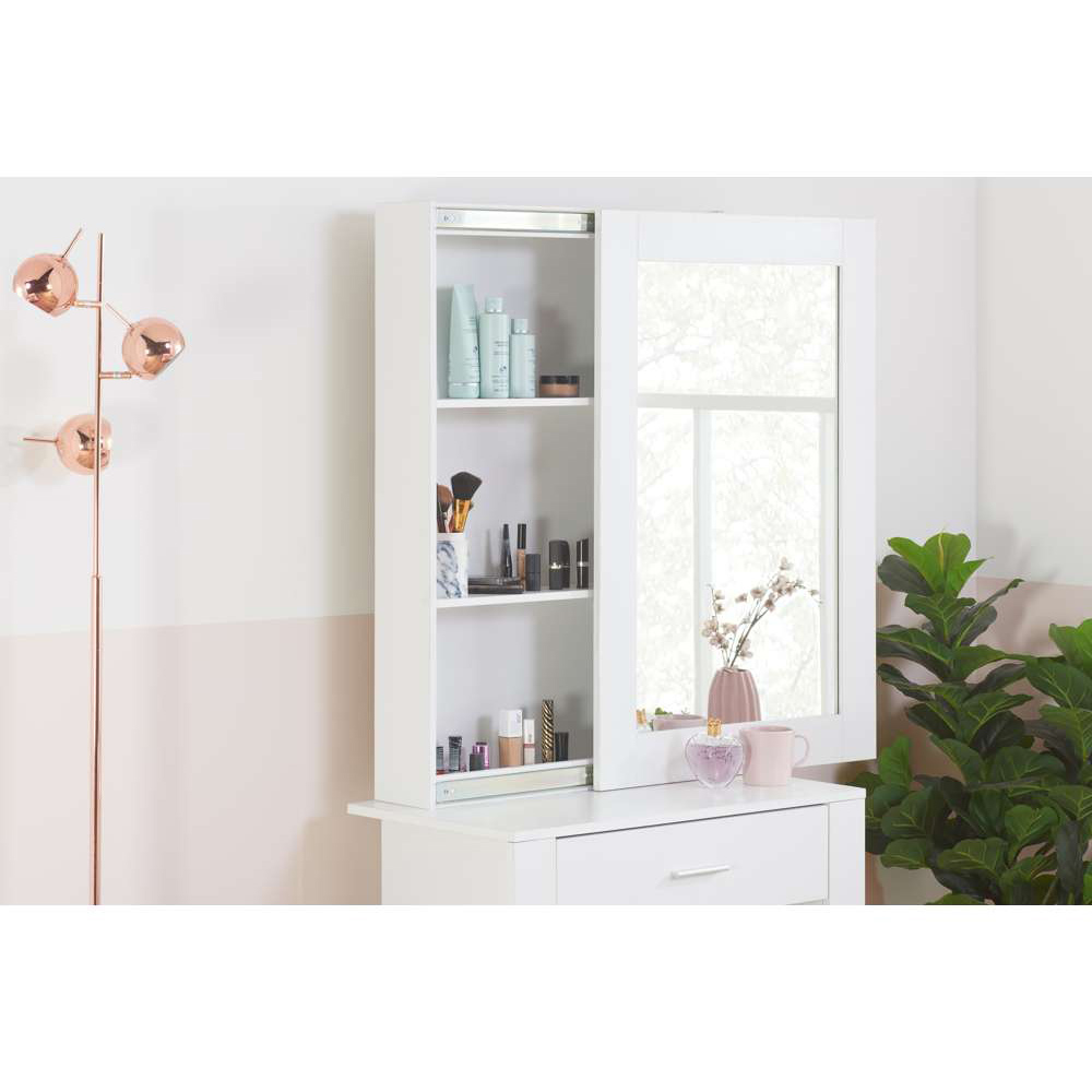 Evelyn Single Drawer White Dressing Table Set with Sliding Mirror Image 6