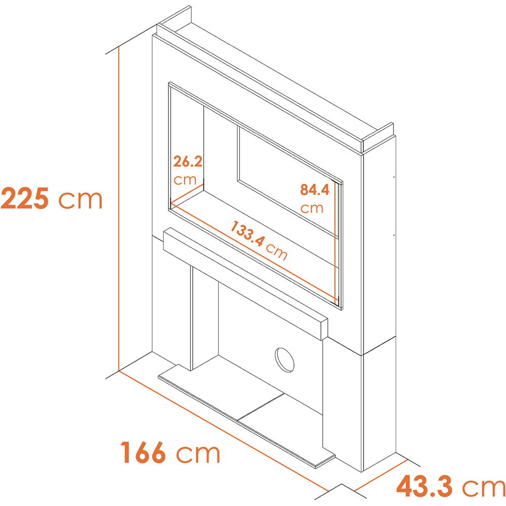 Acantha Black Pre-Built Stove Media Wall 2 with TV Recess and Hudson Electric Stove Image 4