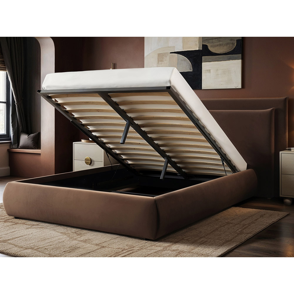Solace+Co Sigrid Double Chocolate Velvet Ottoman Storage Bed Image 4
