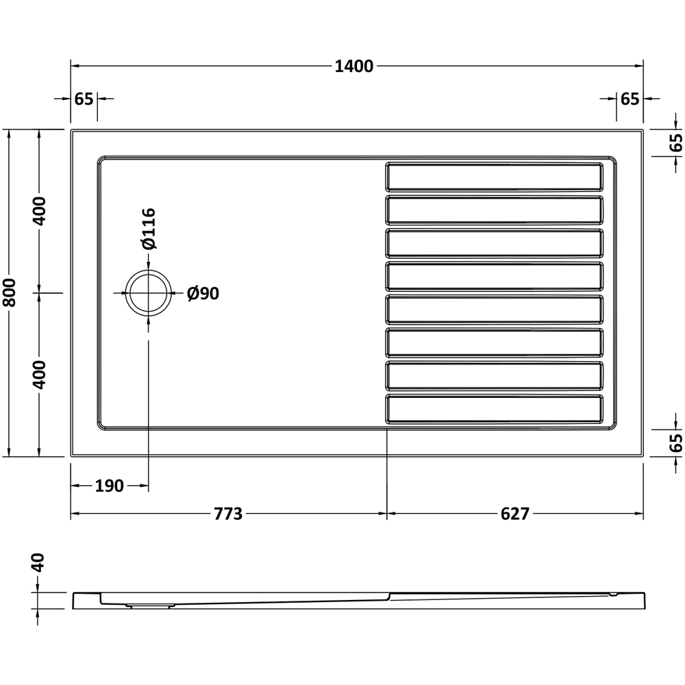 nuie White Rectangular Walk In Slimline Shower Tray 1400 x 800mm Image 2