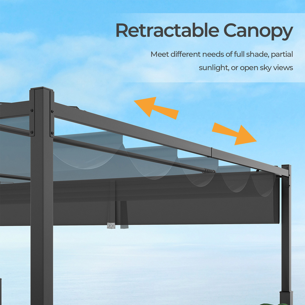 Costway Black and Grey Outdoor Pergola with Retractable Canopy 3.1 x 3.1m Image 4