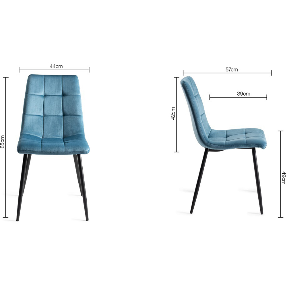 Bentley Designs Mondrian Set of 2 Petrol Blue Velvet Dining Chair Image 7