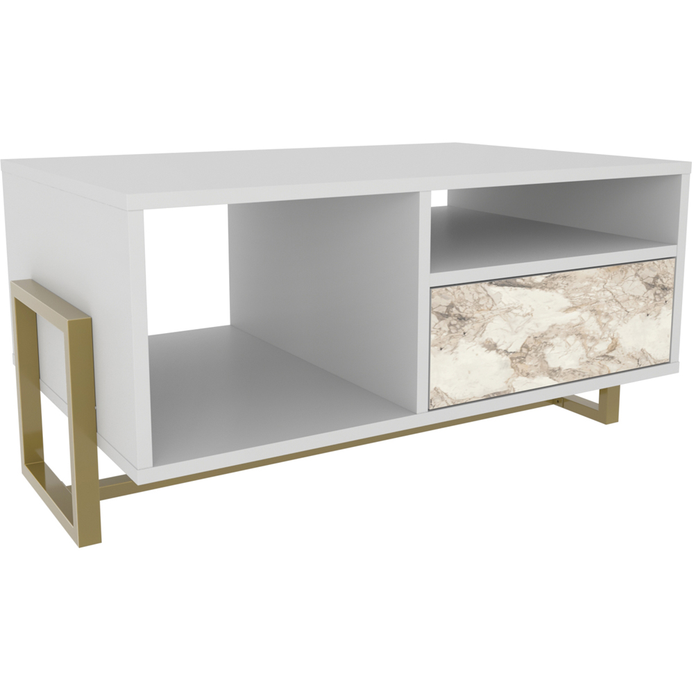 Decorotika Utopie 2 Door 2 Shelf White and White Marble Effect Modern Coffee Table Image 2