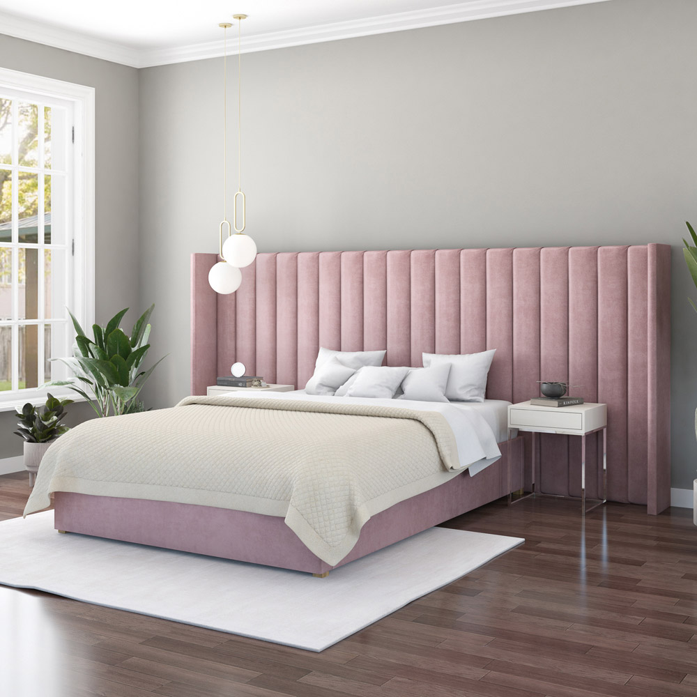 Aspire Furniture Grandeur Blush Plush Velvet Wing Headboard Image 2