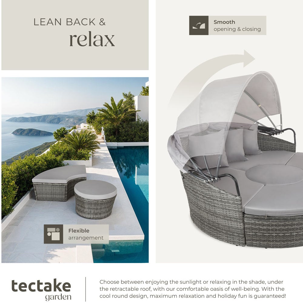 tectake Santorini Grey Sun Lounger with Shade Canopy Image 4