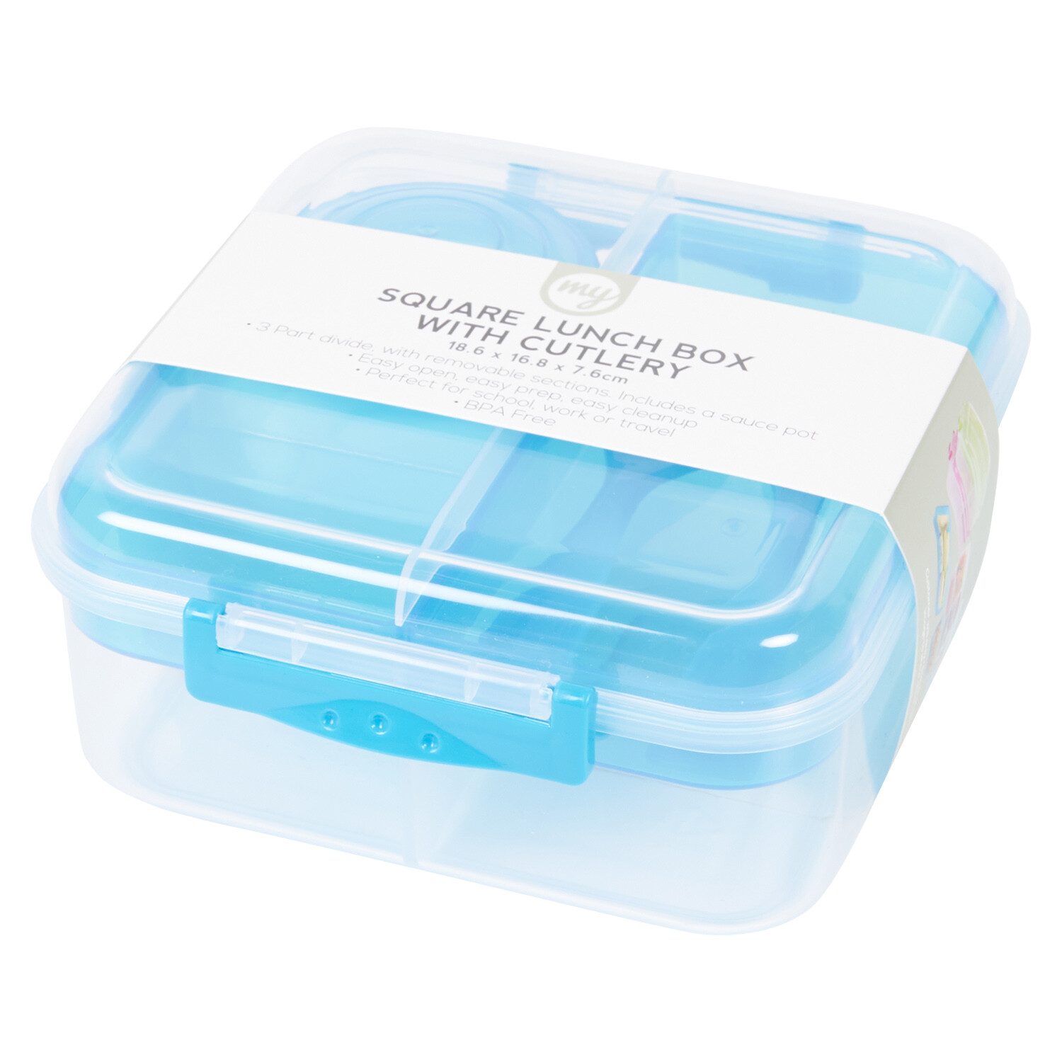 Square Lunch Box with Cutlery Pink or Blue Image 6