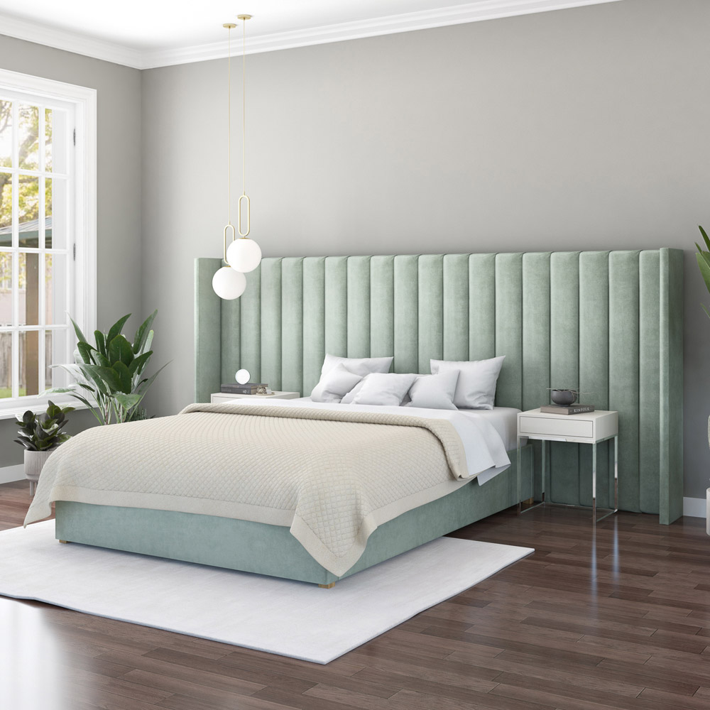 Aspire Furniture Grandeur Duck Egg Plush Velvet Wing Headboard Image 2