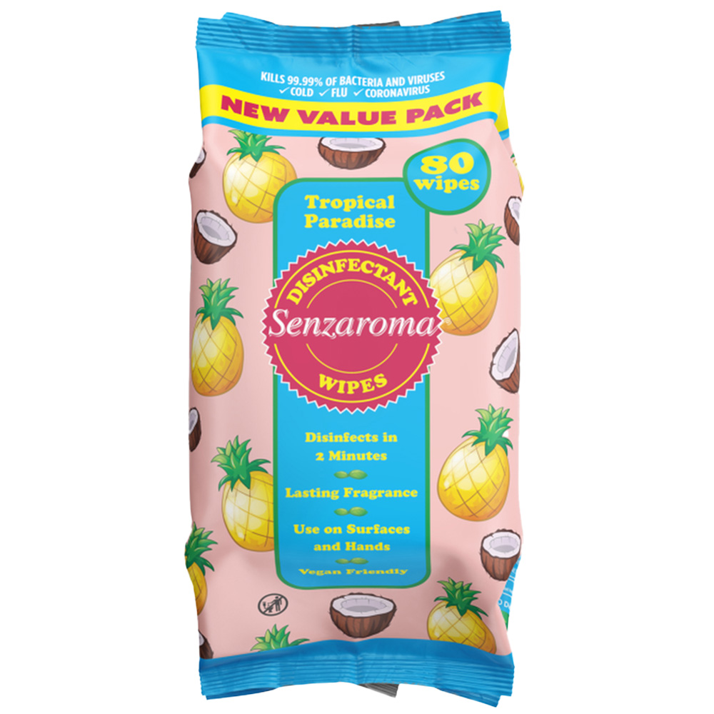 Senzaroma Tropical Paradise Antibacterial Wipes 80 Pack Image