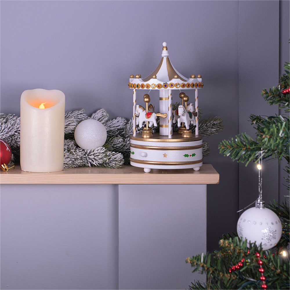 St Helens White Xmas Carousel Music Box Image 5
