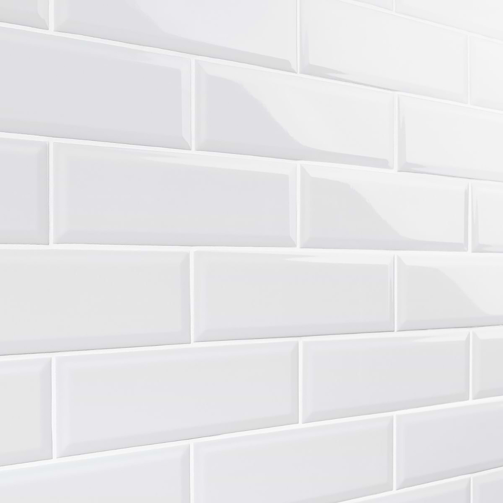 Top Ceramics White Bevelled Gloss Metro Ceramic Wall Tile 300 x 100mm Image 2