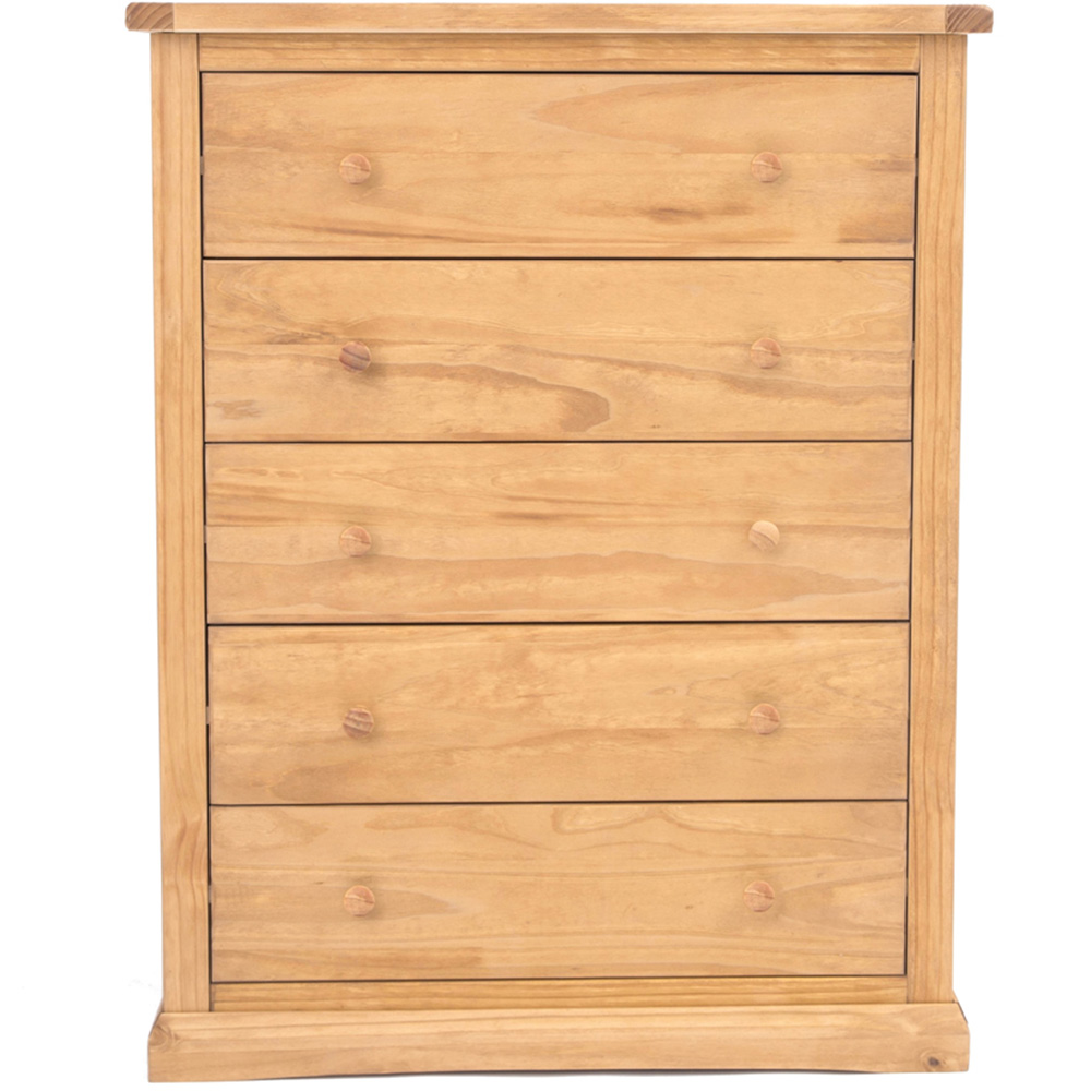 Cabinet Bits Lucca 5 Drawer Brown Wood Knob Chest of Drawers Image 2