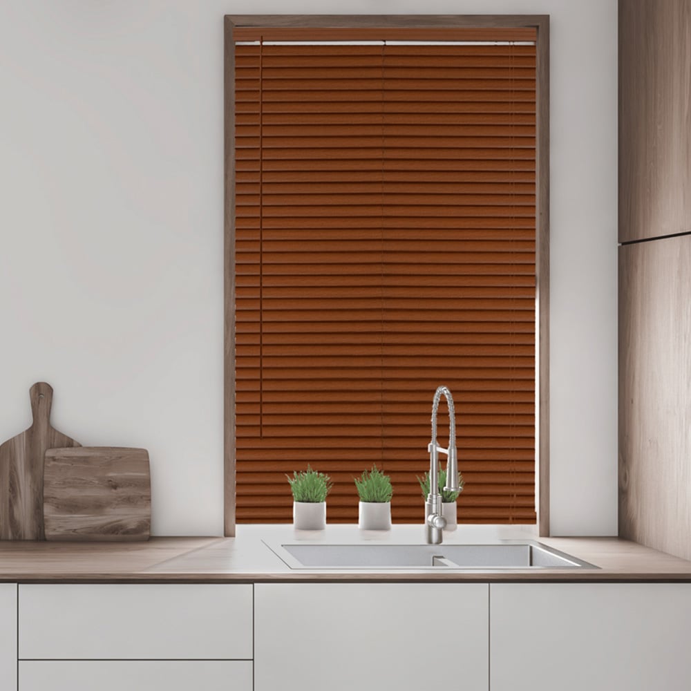Caecus Wood Grain Effect PVC Long Drop Venetian Blind Dark Oak 135 x 210cm Image 2