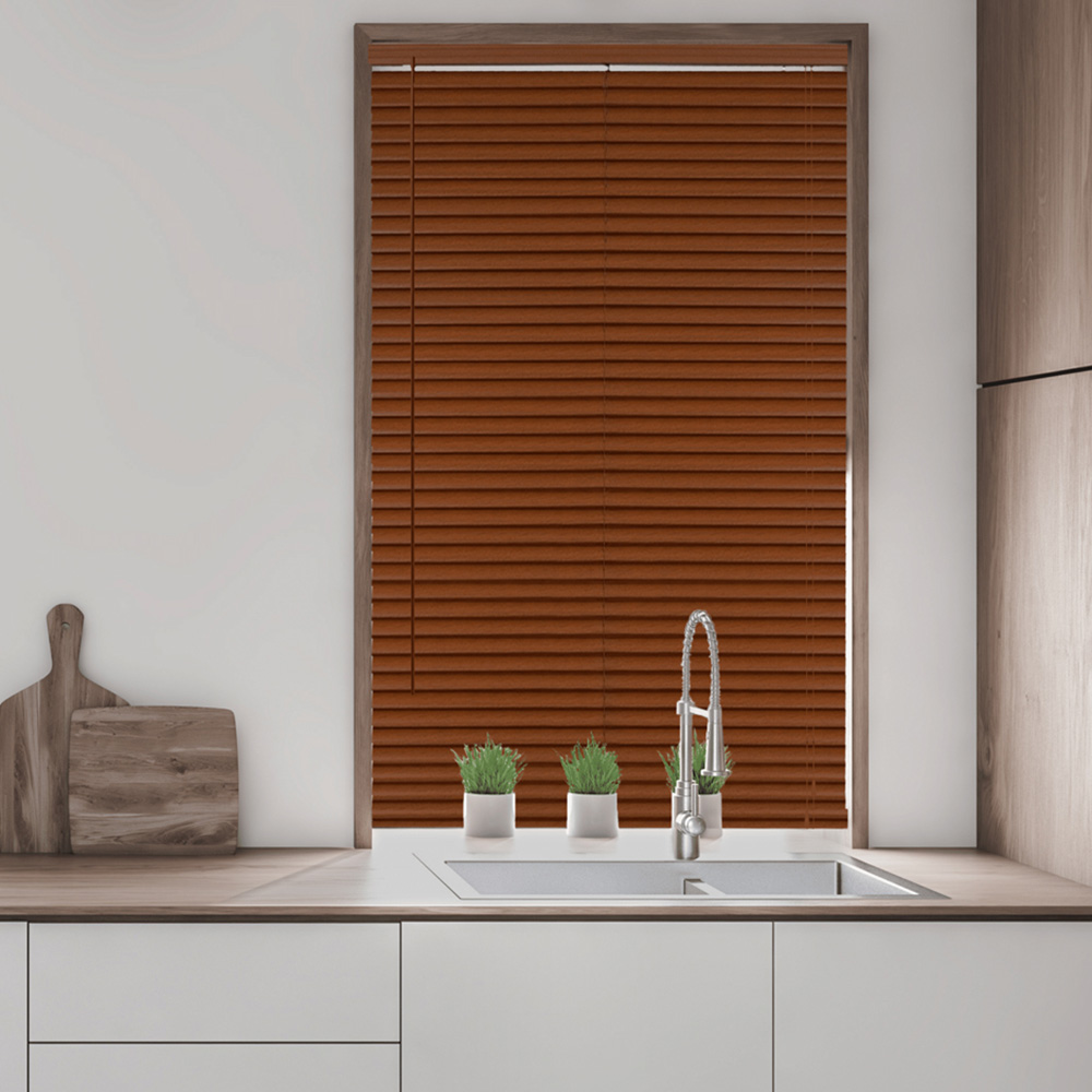 Caecus Wood Grain Effect PVC Venetian Blind Dark Oak 120 x 150cm Image 2