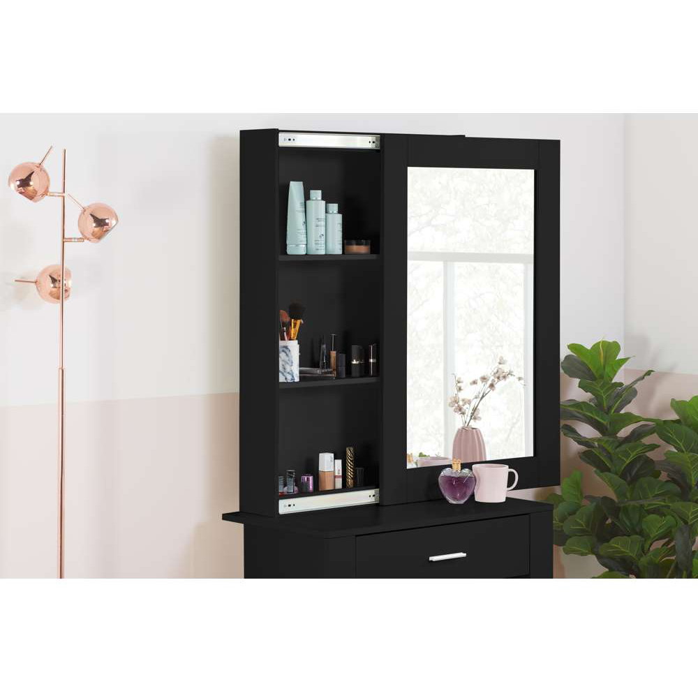 Evelyn Single Drawer Black Dressing Table Set with Sliding Mirror Image 6