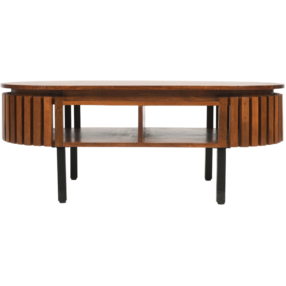 Brooklyn Slatted 2 Shelf Mango Wood Rectangular Coffee Table Image 3