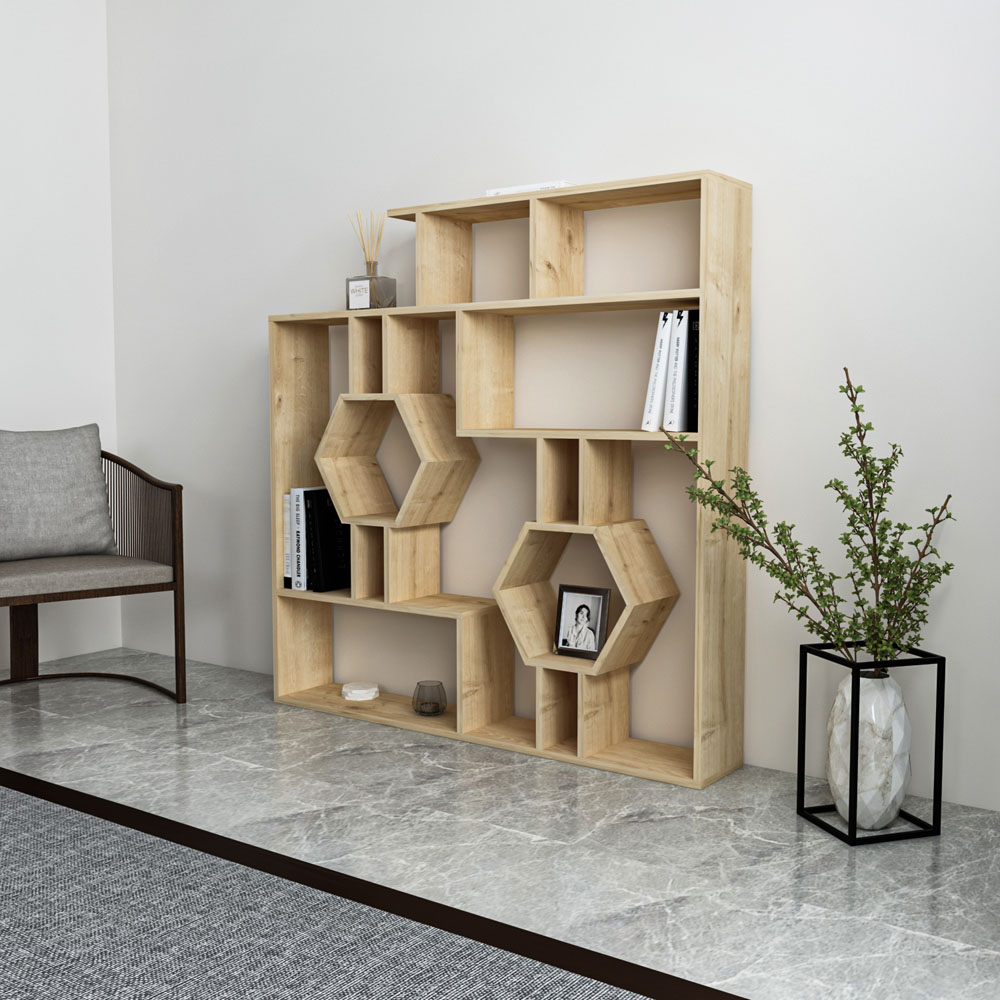 Decorotika Tamara 15 Shelf Sapphire Oak Geometric Bookcase Image 5