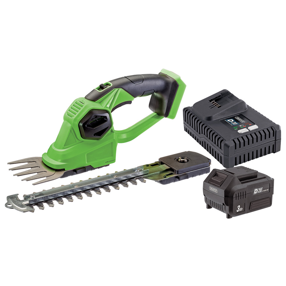 Draper D20 20V 2-in-1 Grass and Hedge Trimmer Battery and Fast Charger 20V Image 1