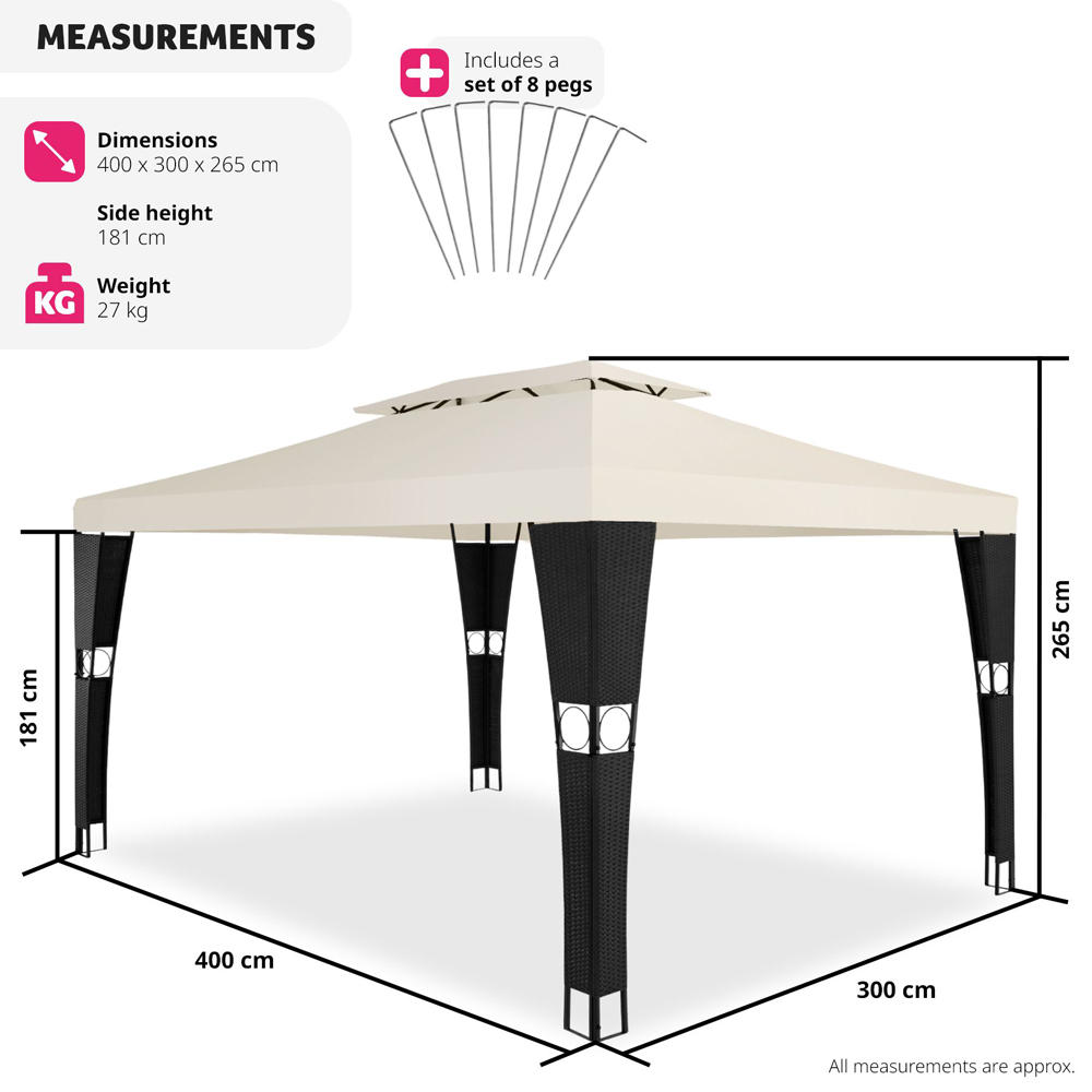 tectake Mona 4 x 3m Black and Cream Double Roof Gazebo Image 8