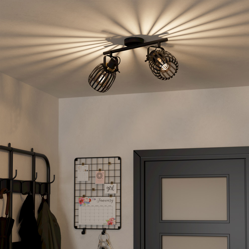 EGLO Girona 2 Lamp Black and Brushed Brass Steel Spotlight Image 2
