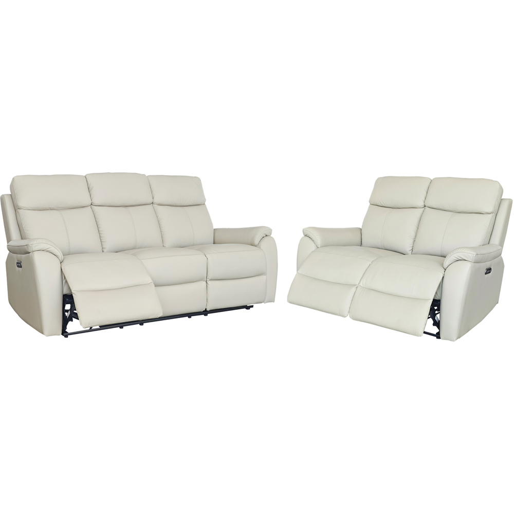 Aspire Kingsmere 5 Seater Light Grey Leather Power Recliner Sofa Set Image 2