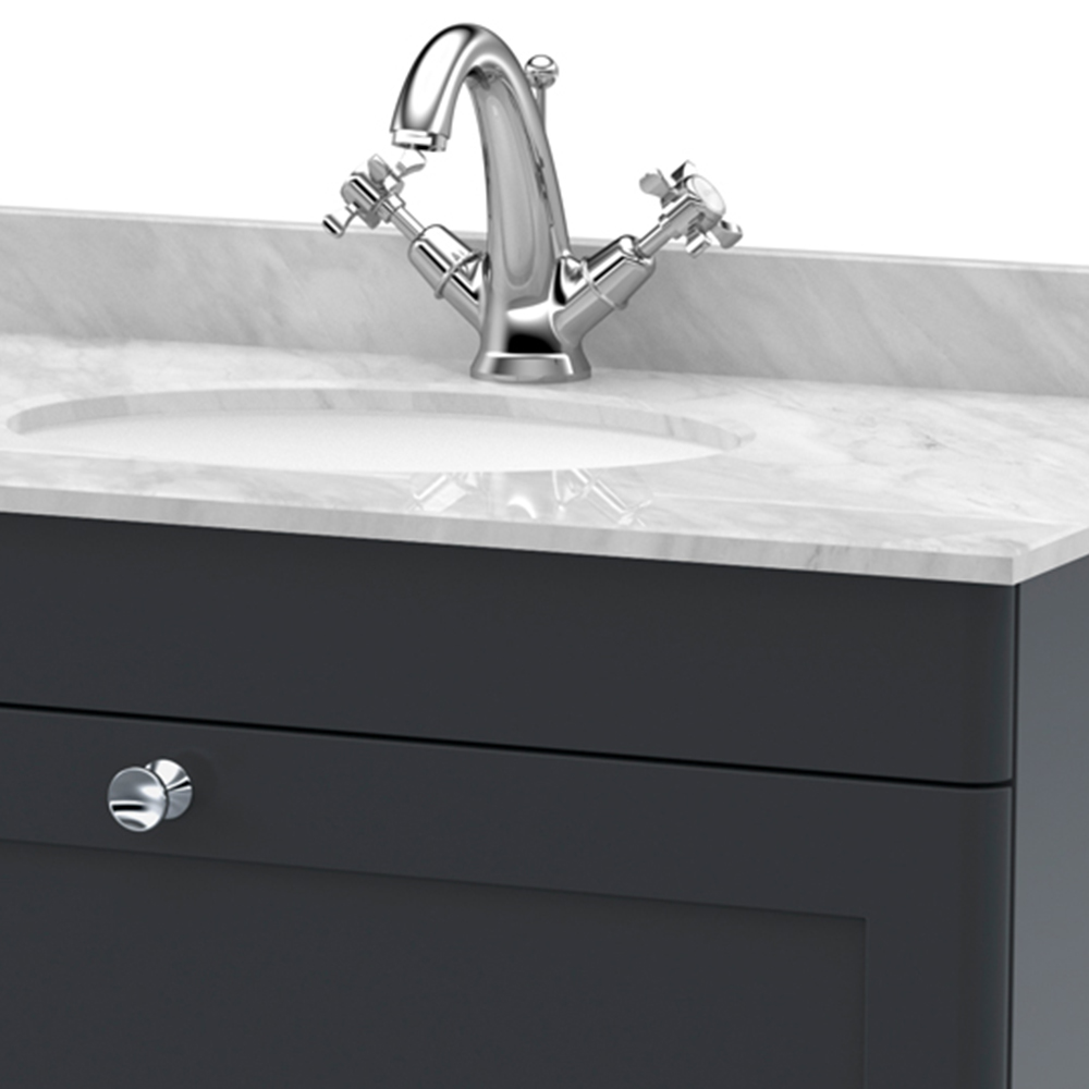 nuie Classique Single Drawer Soft Black and Grey Wall Hung Unit and 1 Tap Hole Marble Basin 800mm Image 2