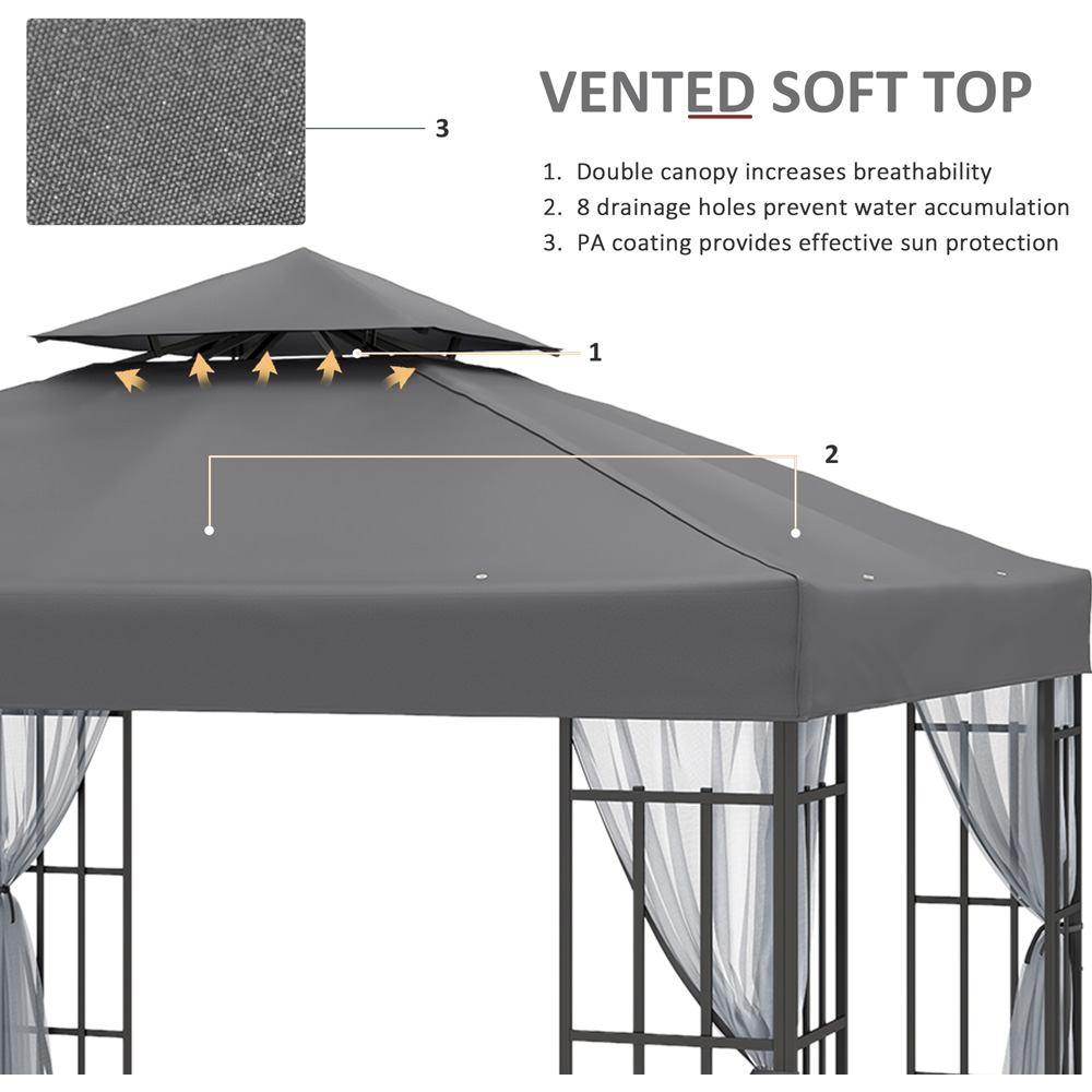 Outsunny 3 x 3m Grey Steel Frame Patio Gazebo with Mesh Sidewalls Image 5