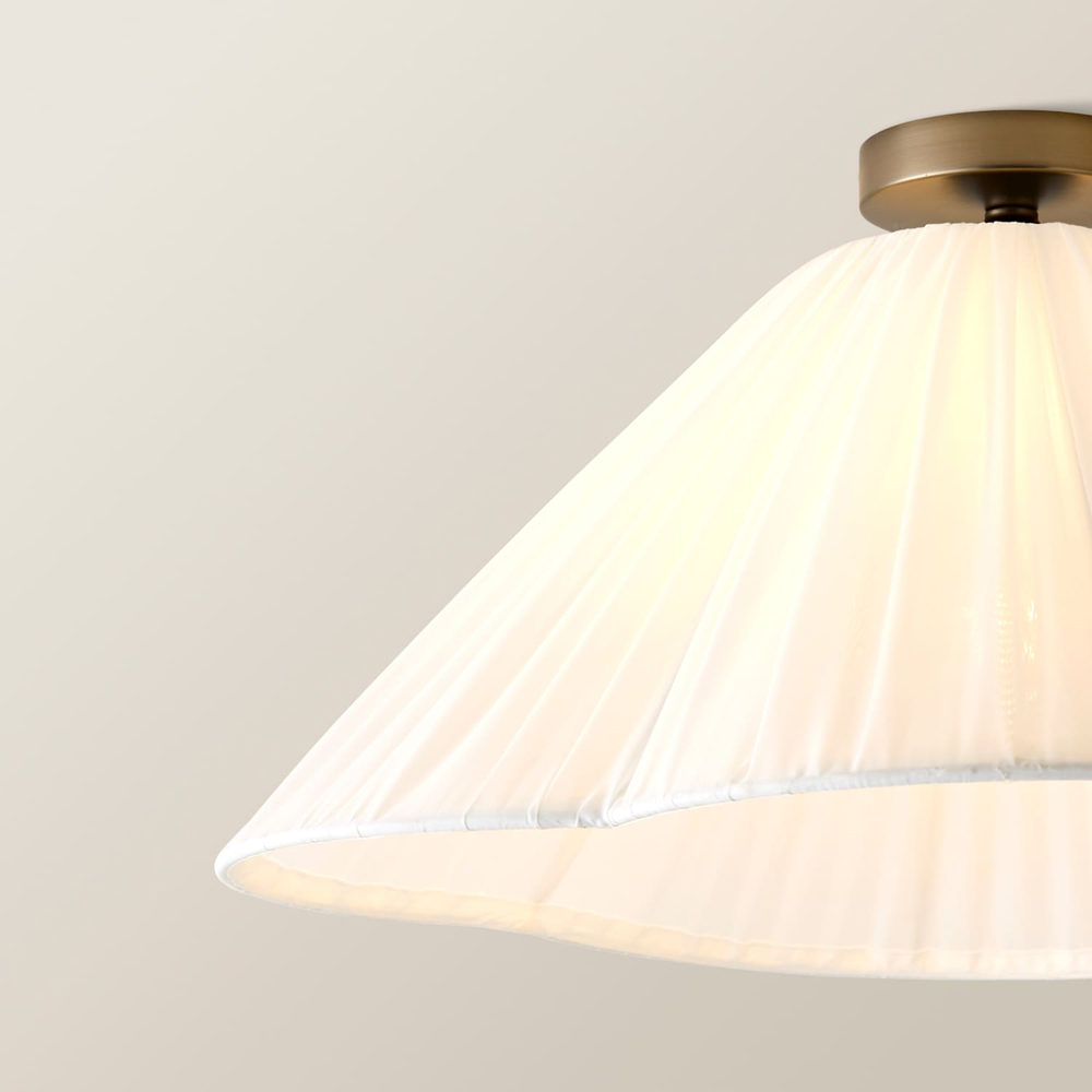 ValueLights Posie White Gathered Tapered Shade Flush Ceiling Light with Bulb Image 4