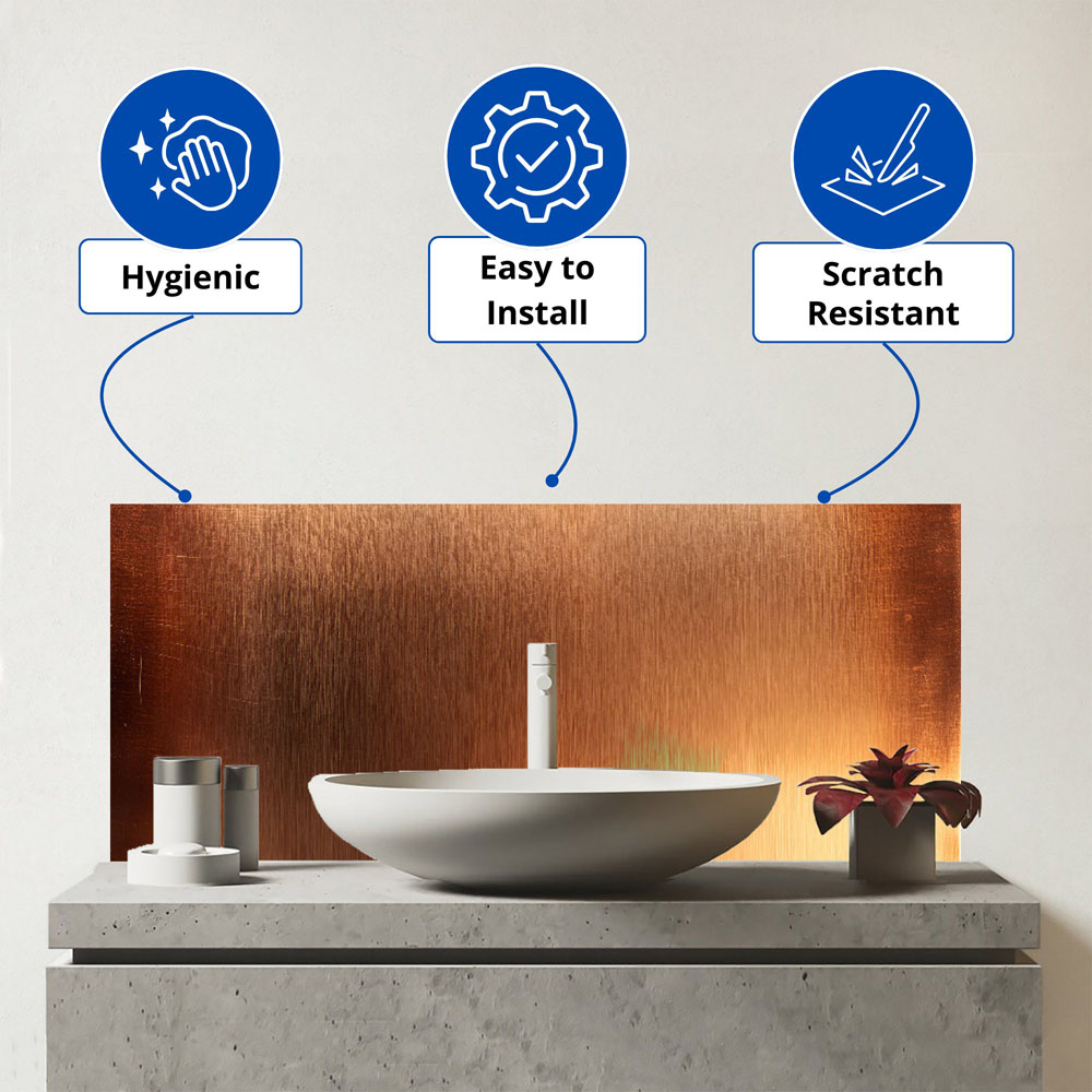 Warren Reed Designer Sheen of Copper Glass Bathroom Splashback 25 x 60cm Image 3