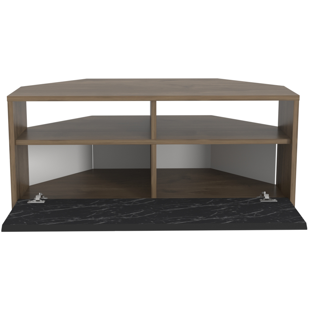 Decorotika Comero 2 Shelf 2 Door White and Black Marble Effect Corner TV Unit Image 5